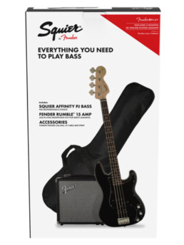 Fender Squier Affinity PJ Bass Pack Black With Rumble 15 With Gig Bag